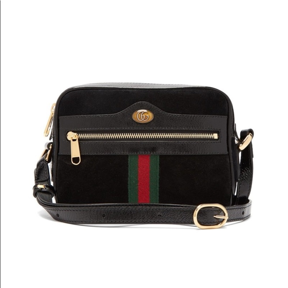 Brand New Gucci Black Suede Ophidia Mini Bag
